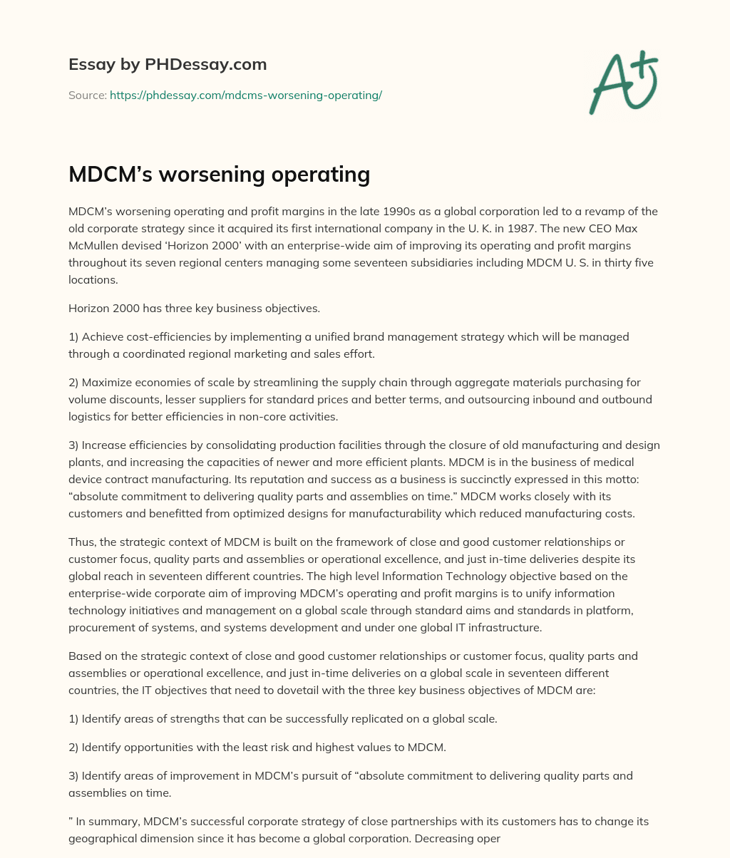 MDCM’s worsening operating essay