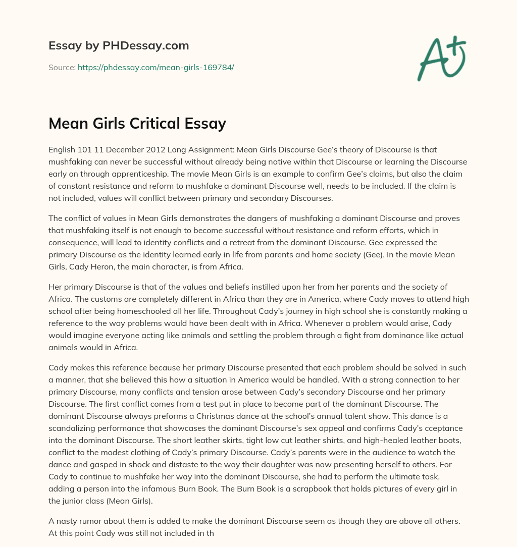 Mean Girls Critical Essay essay