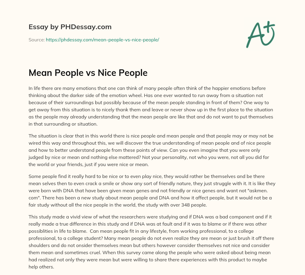 Mean People vs Nice People essay