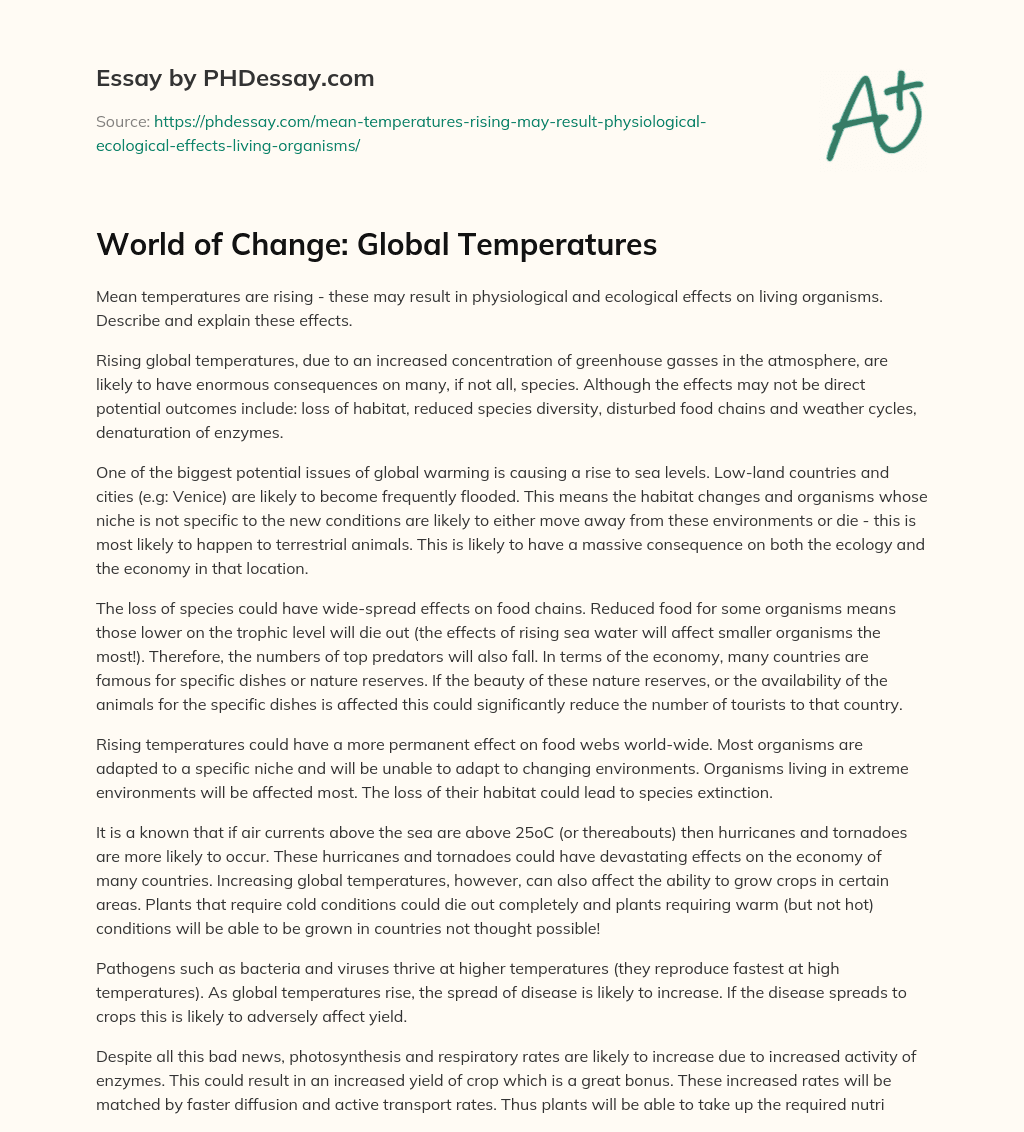 World of Change: Global Temperatures essay