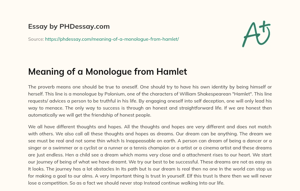 Meaning of a Monologue from Hamlet essay