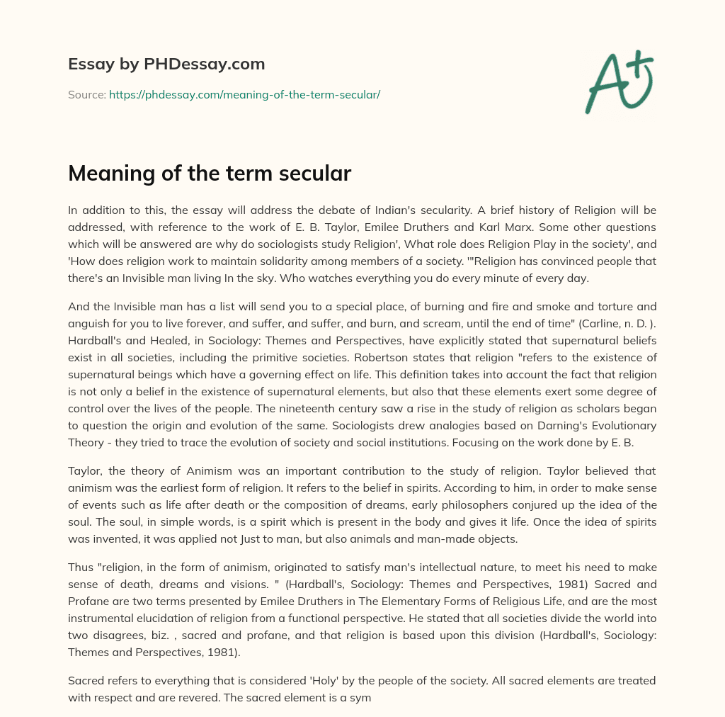 Meaning of the term secular essay