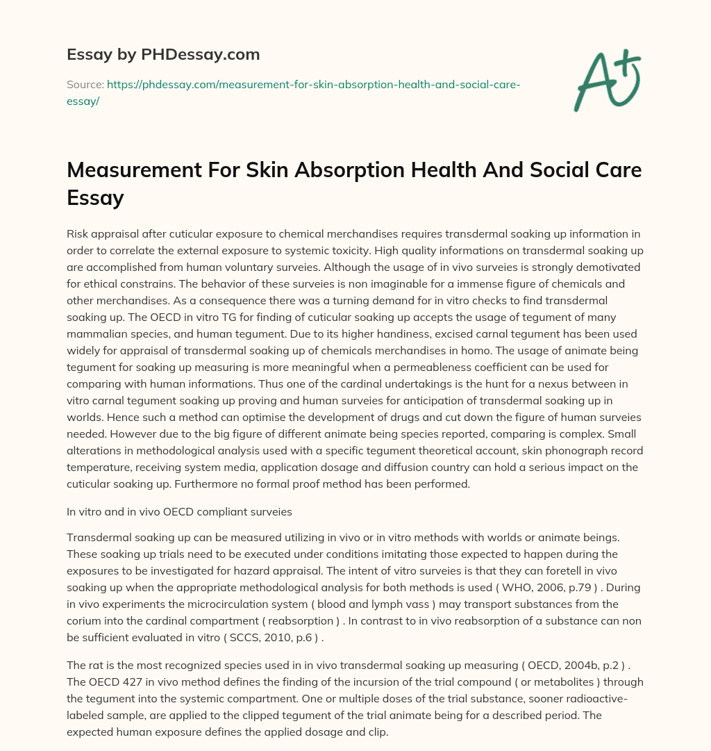 Measurement For Skin Absorption Health And Social Care Essay essay