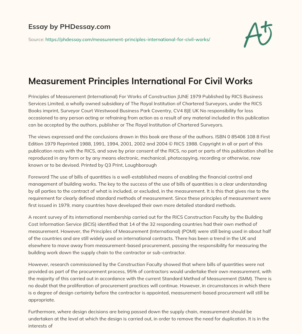 Measurement Principles International For Civil Works essay