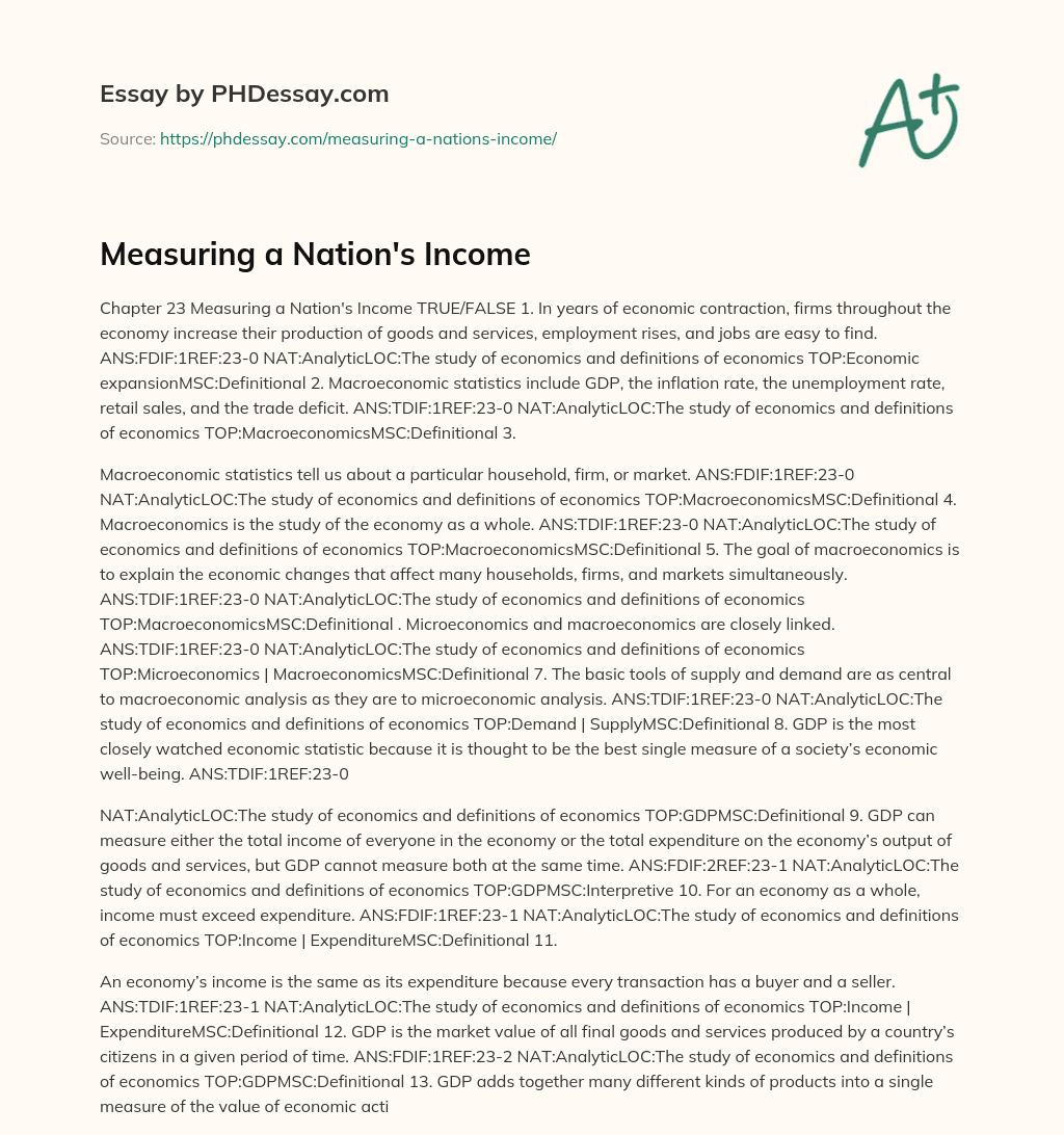 Measuring a Nation’s Income essay