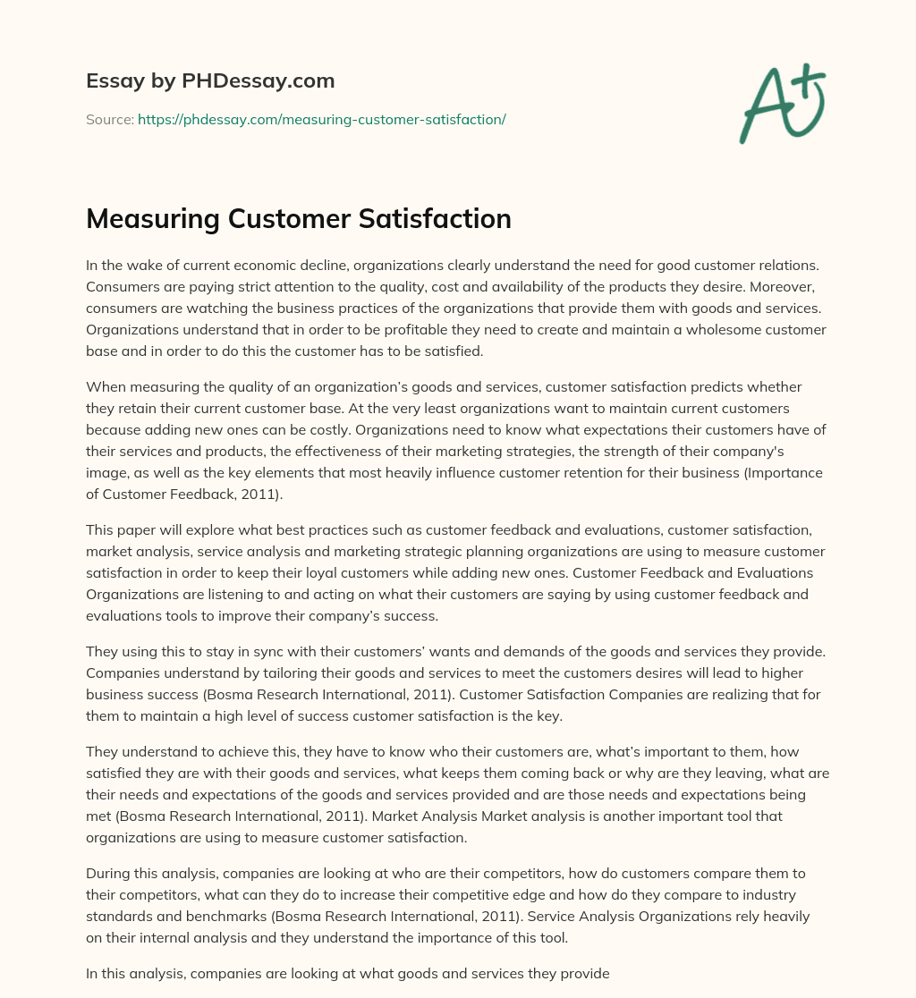 Measuring Customer Satisfaction essay
