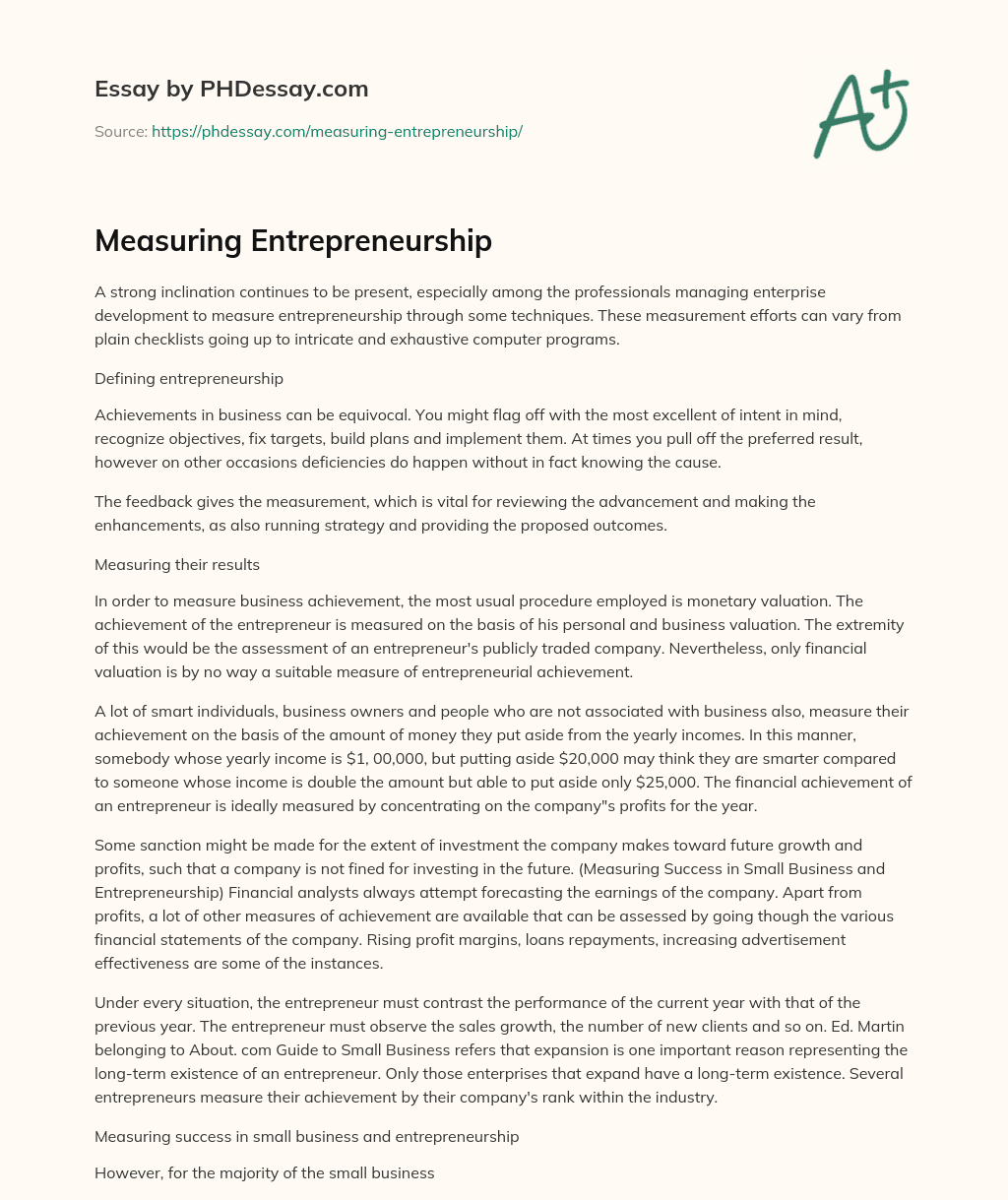 Measuring Entrepreneurship essay