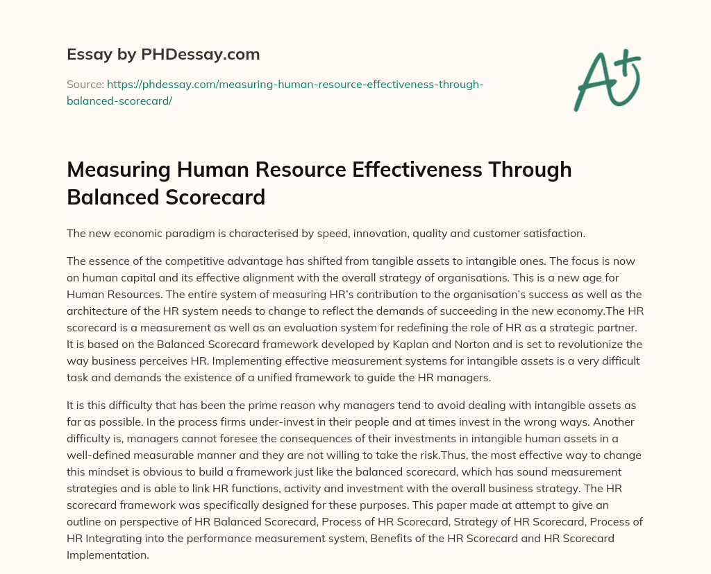 Measuring Human Resource Effectiveness Through Balanced Scorecard essay