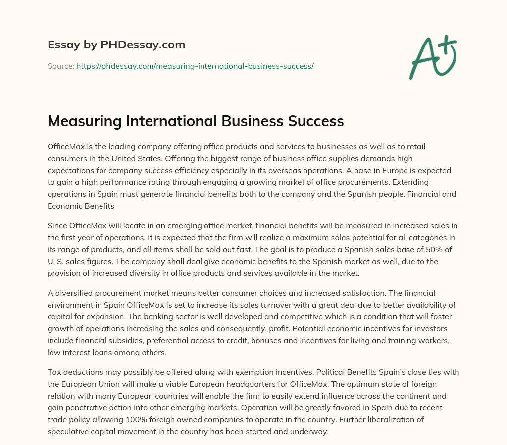 Measuring International Business Success essay