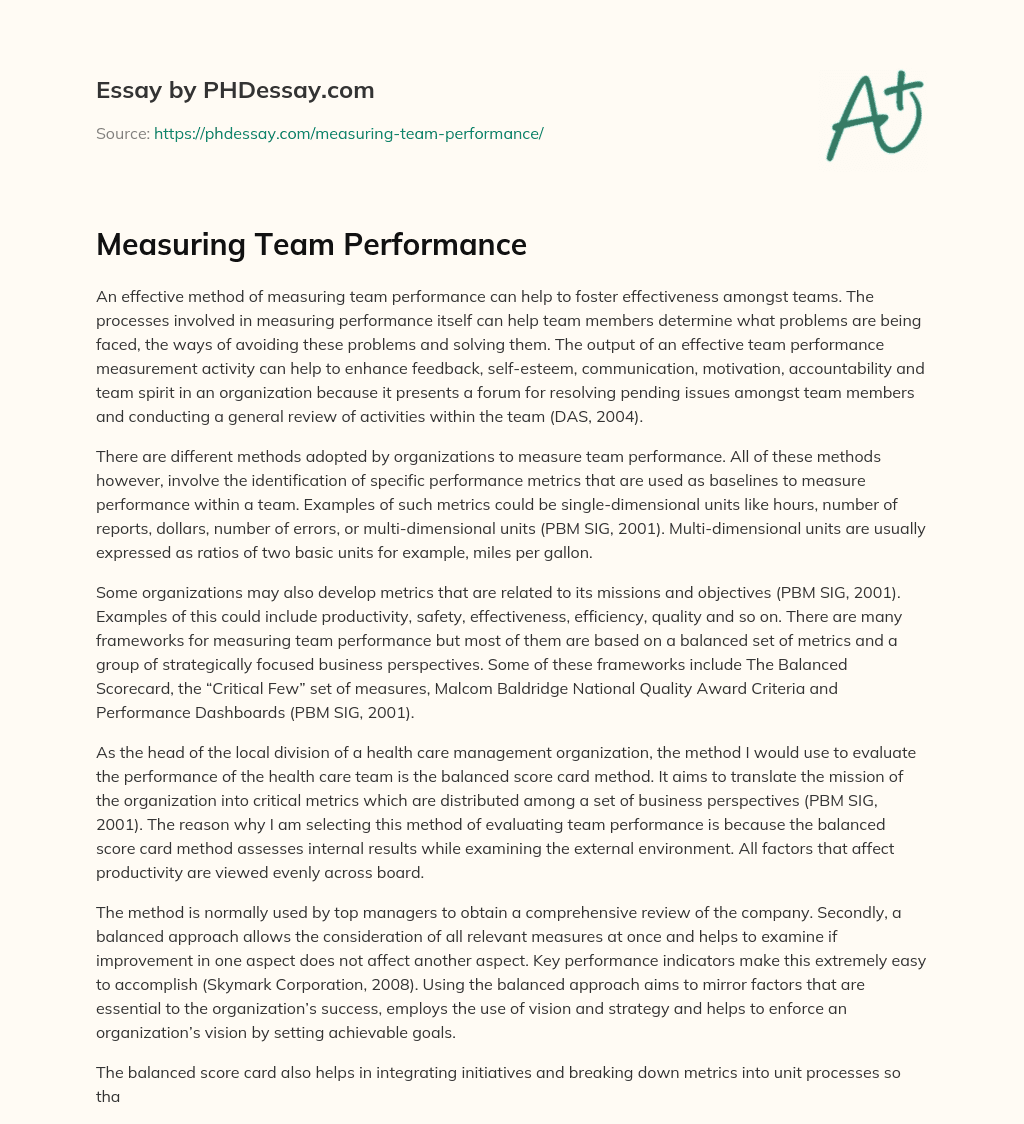 Measuring Team Performance essay