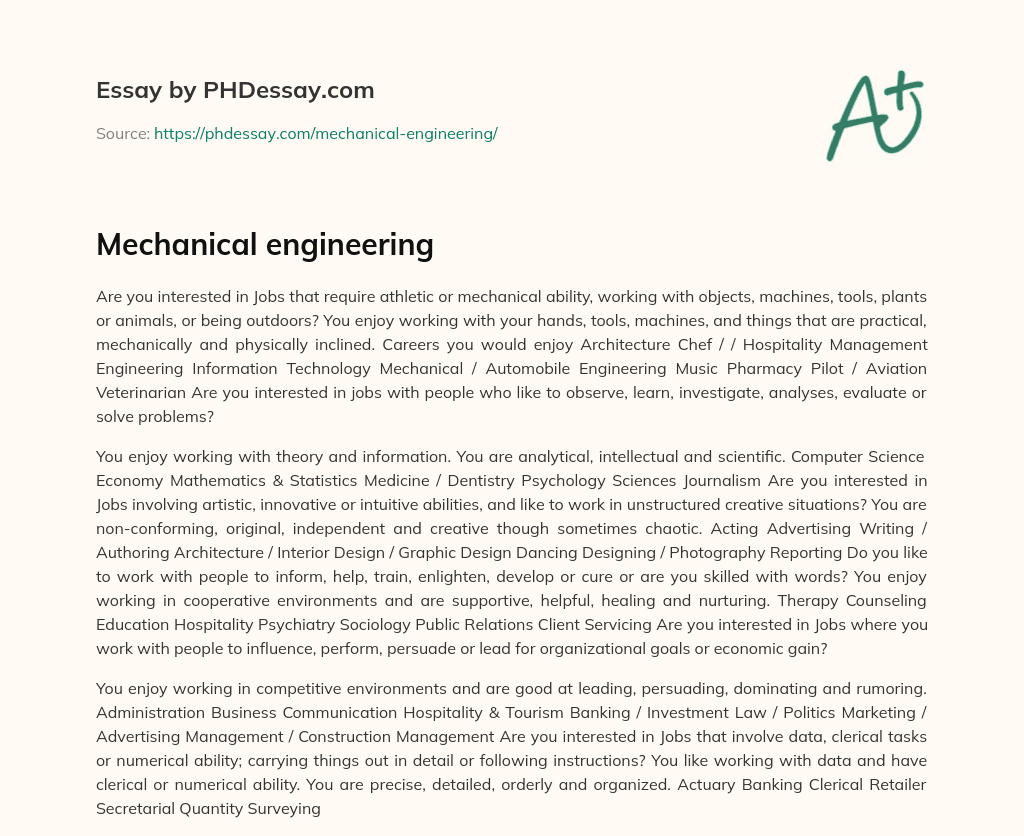Mechanical engineering essay