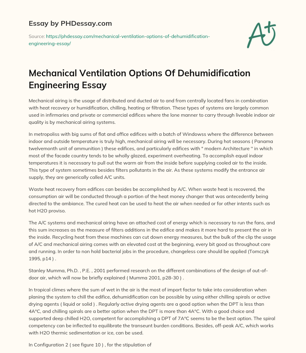 Mechanical Ventilation Options Of Dehumidification Engineering Essay essay