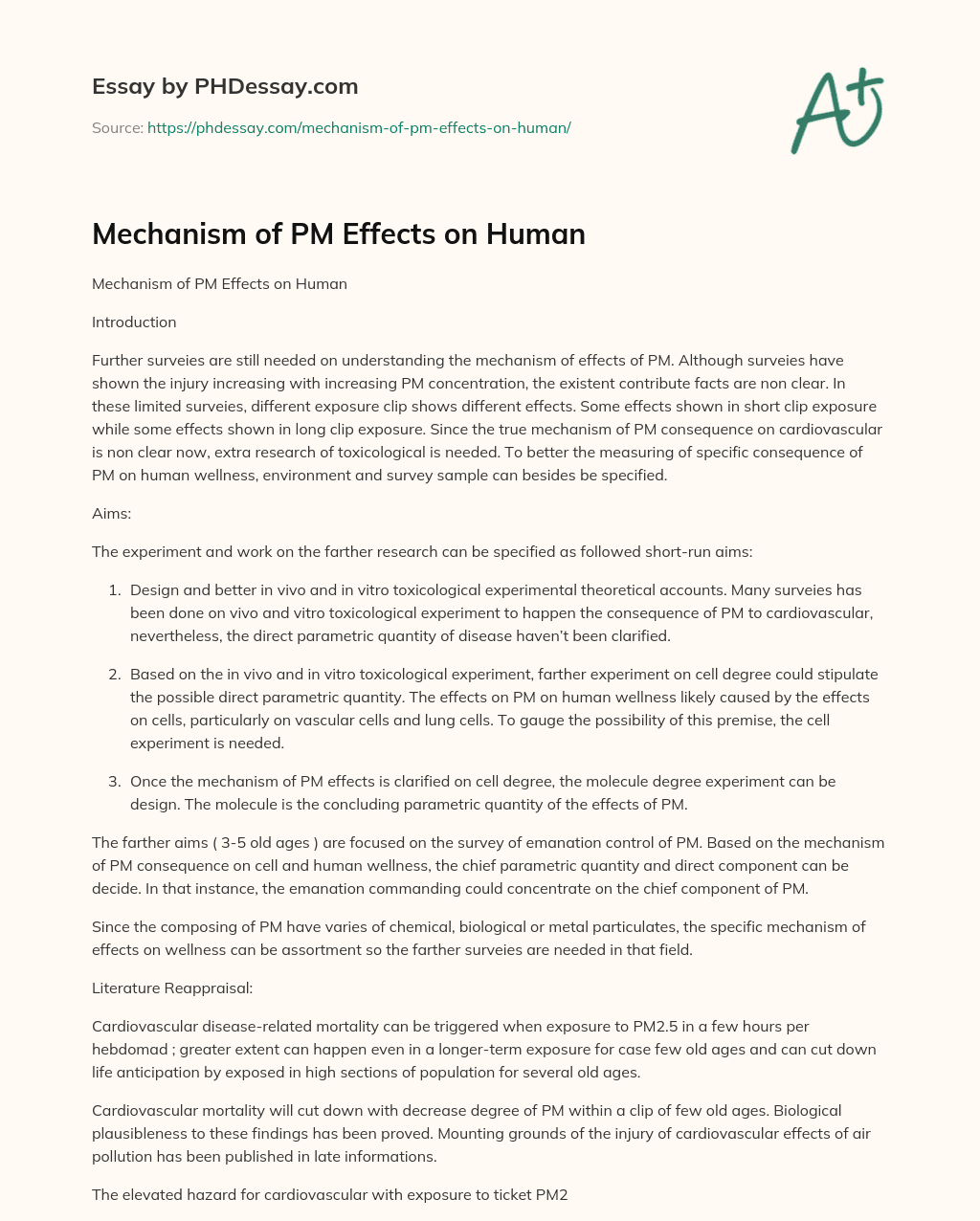 Mechanism of PM Effects on Human essay