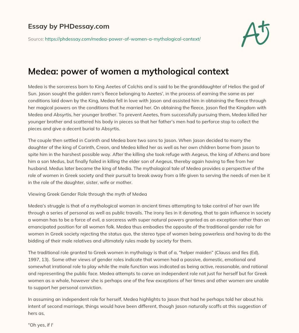 Medea: power of women a mythological context essay