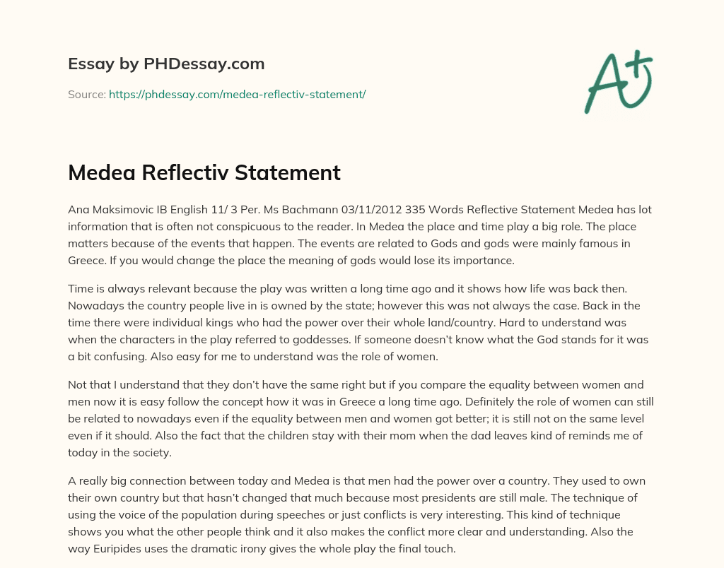 Medea Reflectiv Statement essay
