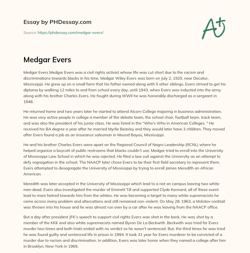 Medgar Evers essay