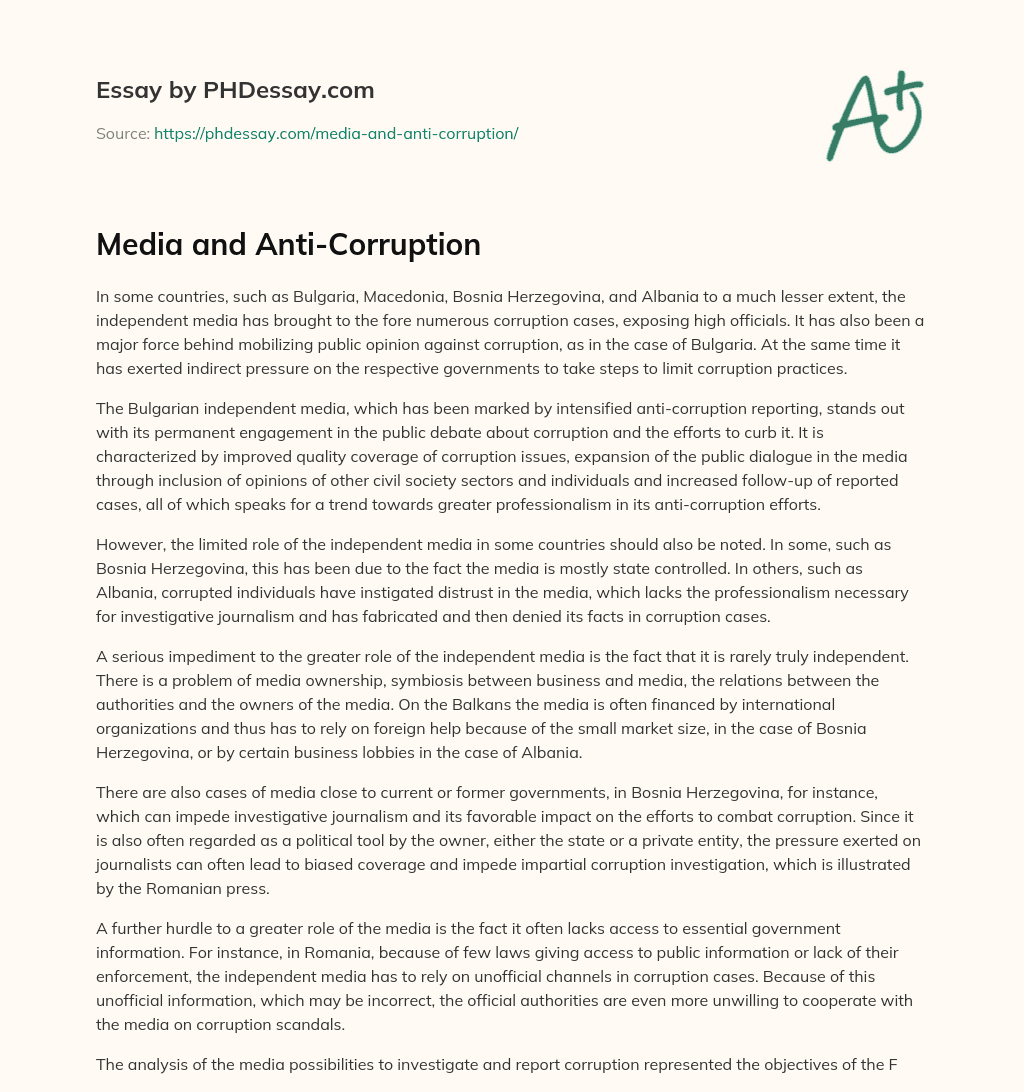 Media and Anti-Corruption essay