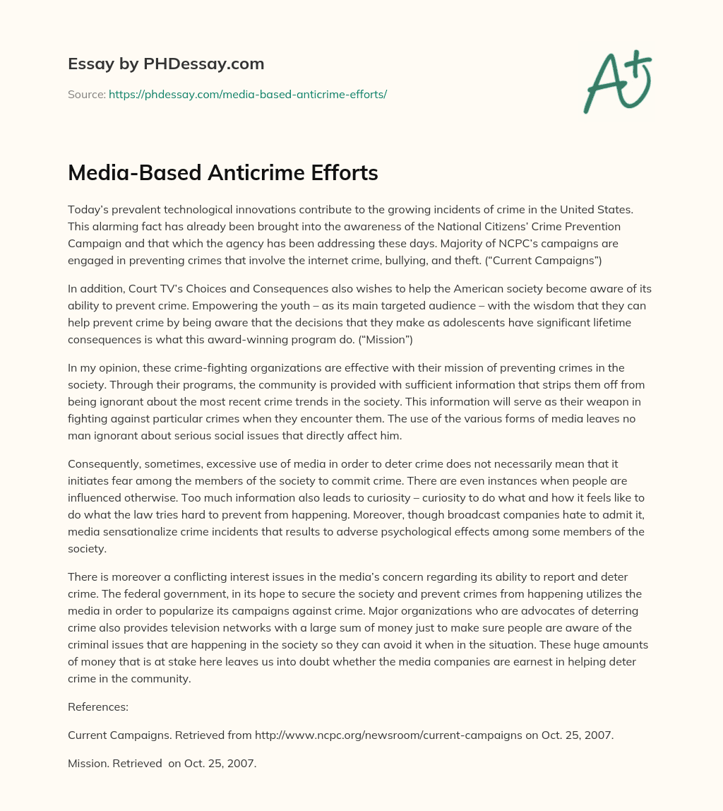 Media-Based Anticrime Efforts essay