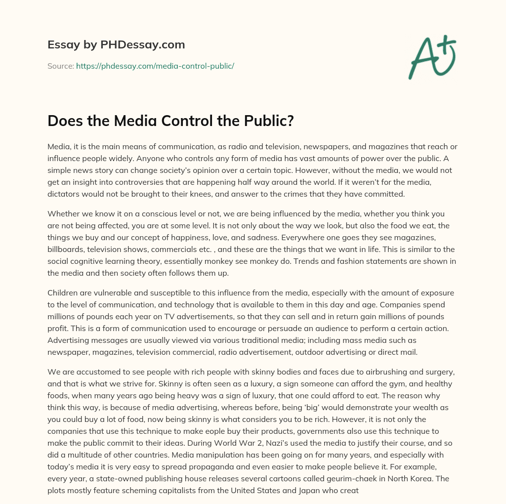 Does the Media Control the Public? essay