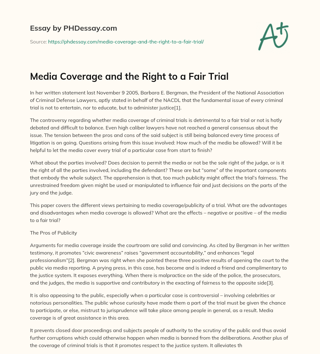 Media Coverage and the Right to a Fair Trial essay