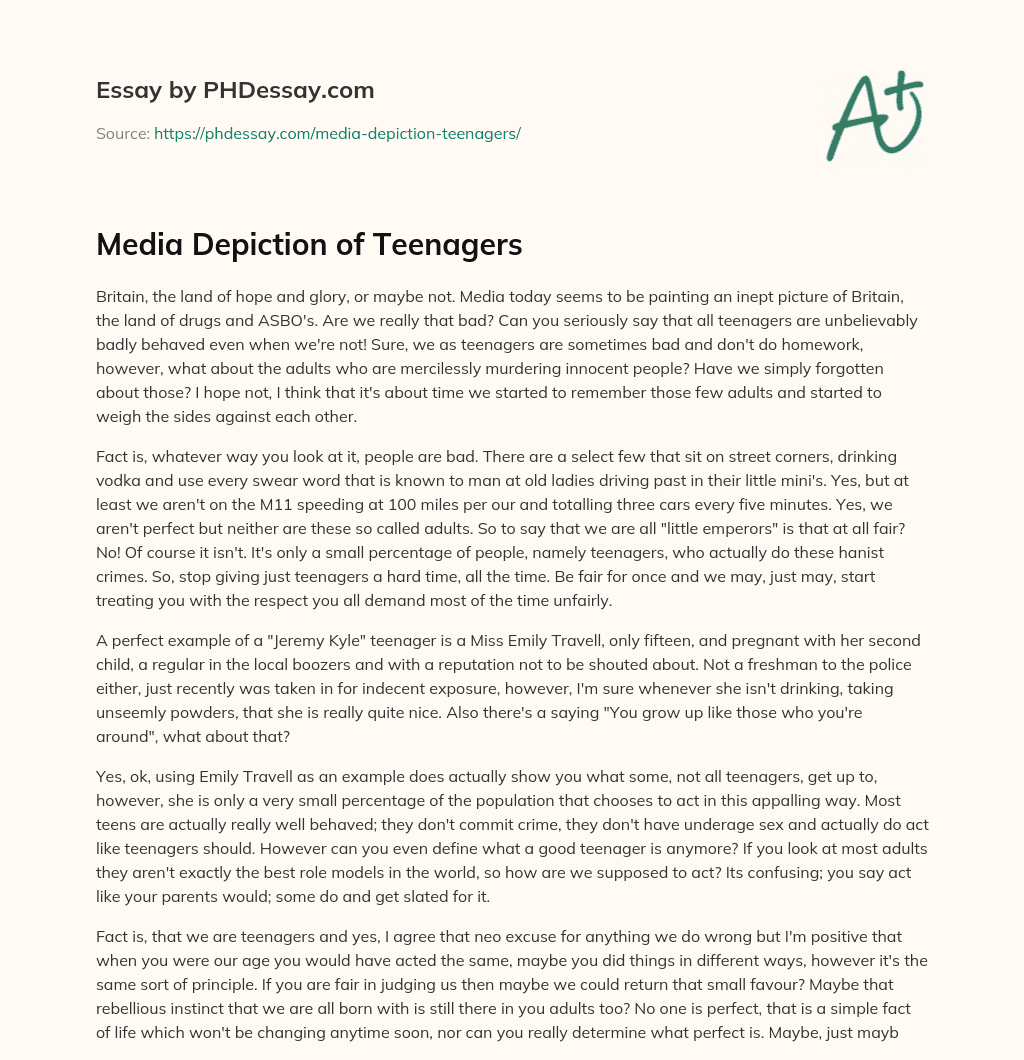 Media Depiction of Teenagers essay