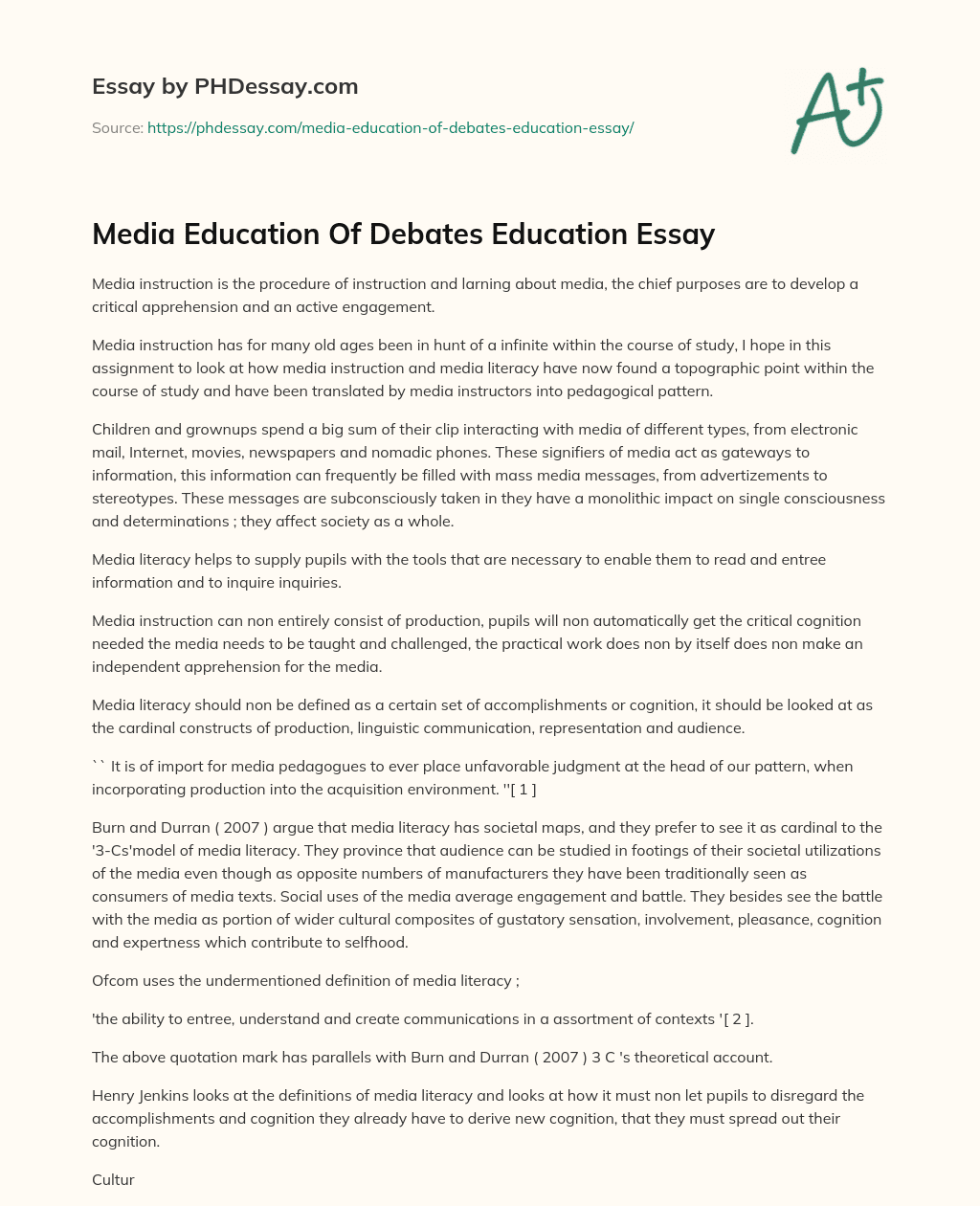 Media Education Of Debates Education Essay essay