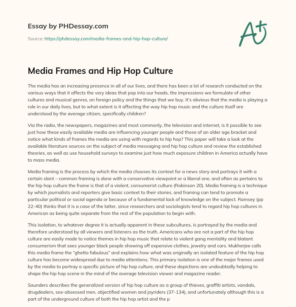 Media Frames and Hip Hop Culture essay