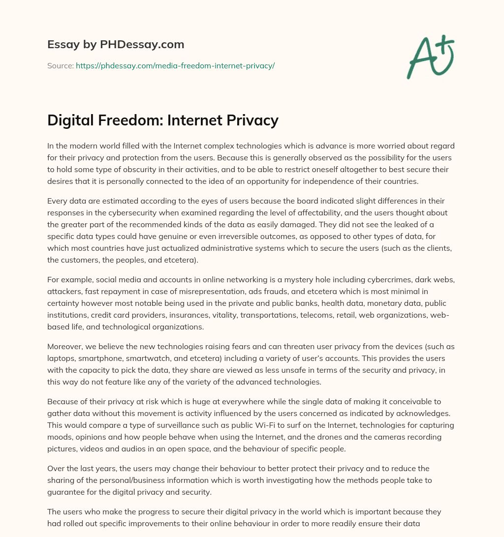 Digital Freedom: Internet Privacy essay