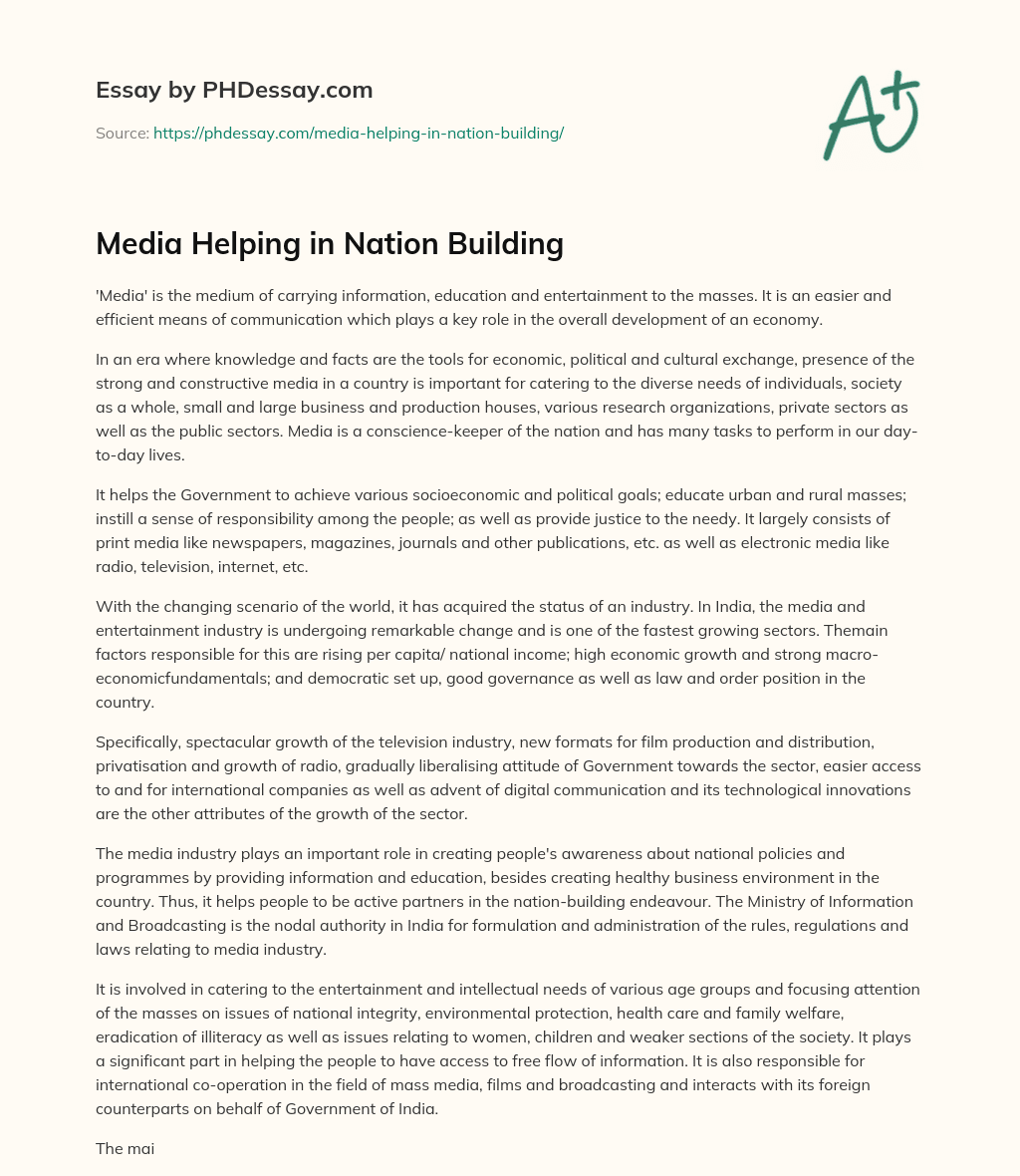 Media Helping in Nation Building essay