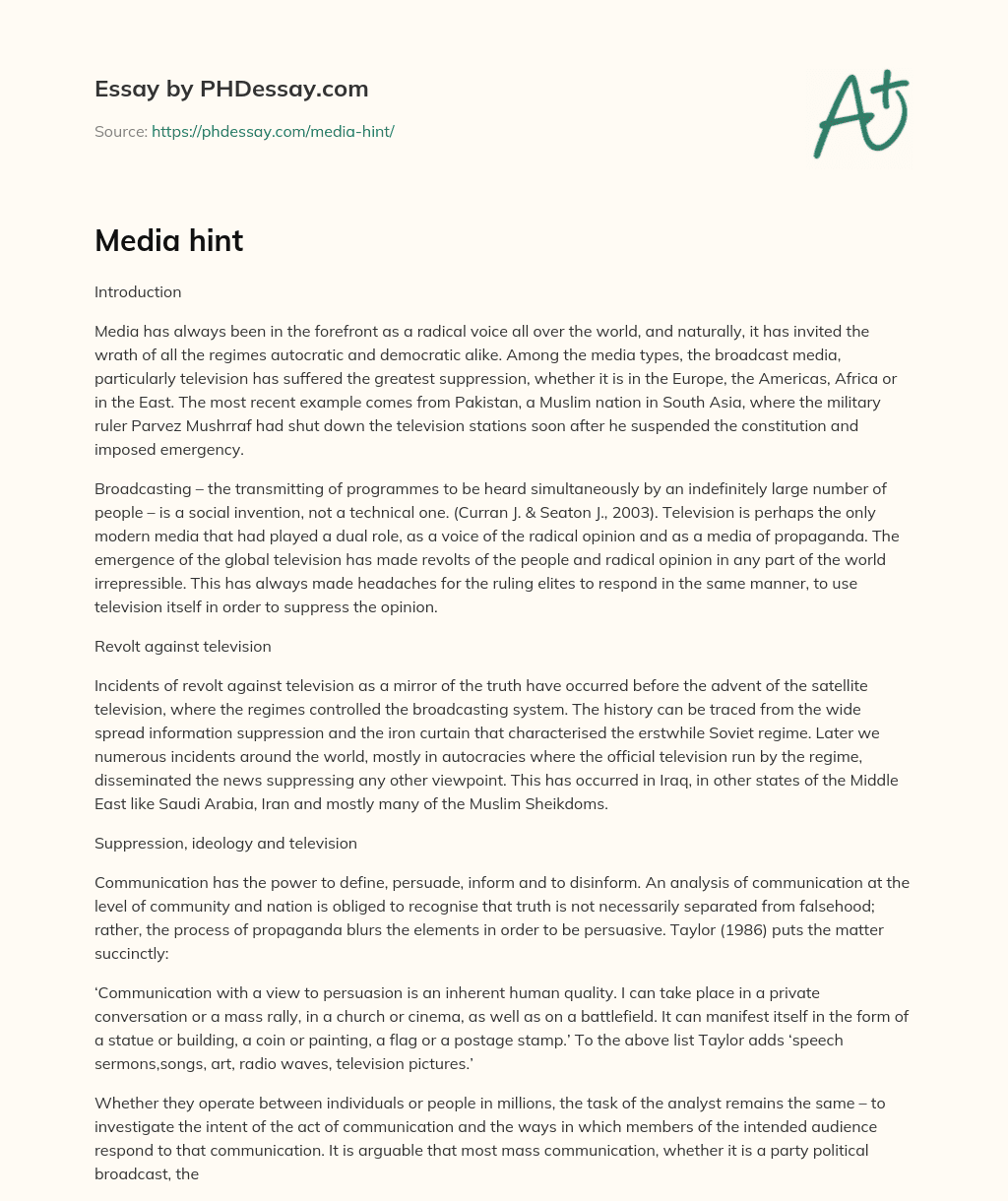 Broadcast Media and its Suppression: A Global Phenomenon essay