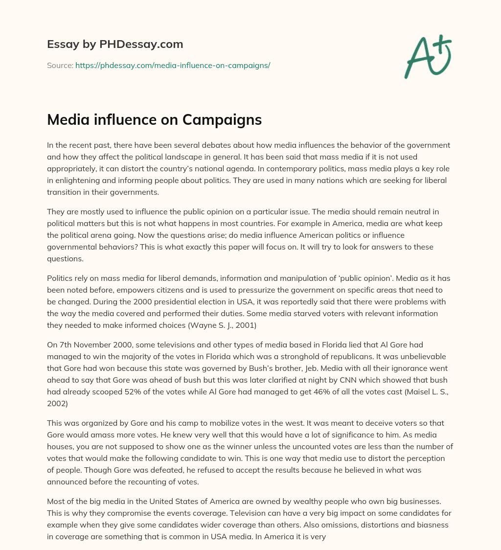 Media influence on Campaigns essay