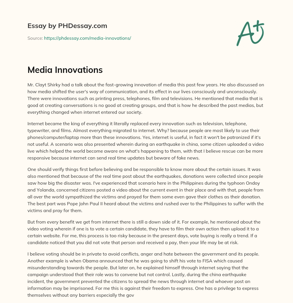 Media Innovations essay