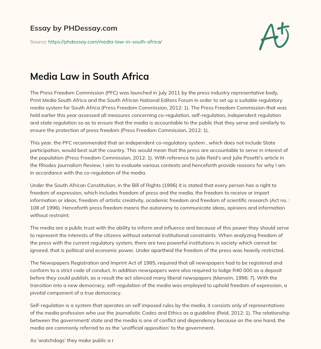 media-law-in-south-africa-phdessay