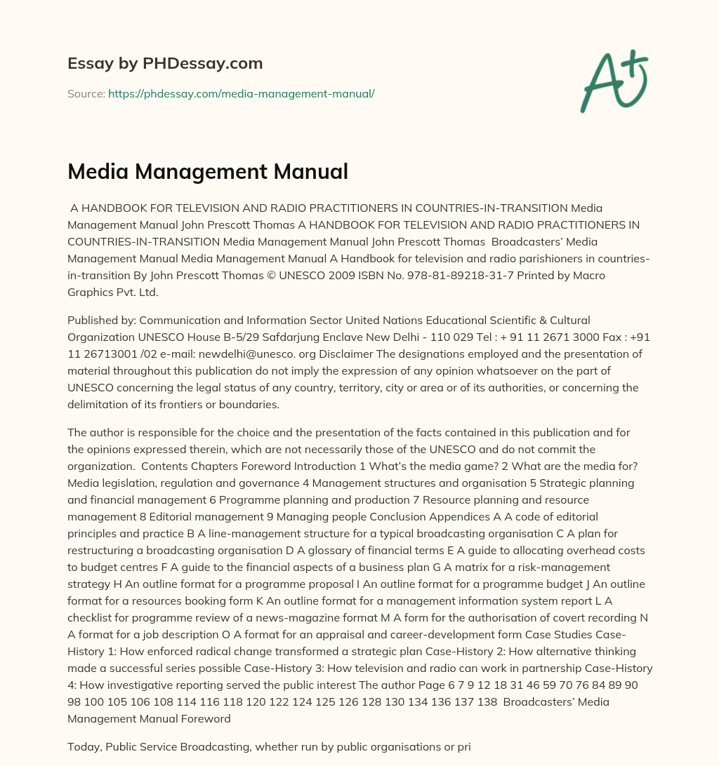 Media Management Manual essay