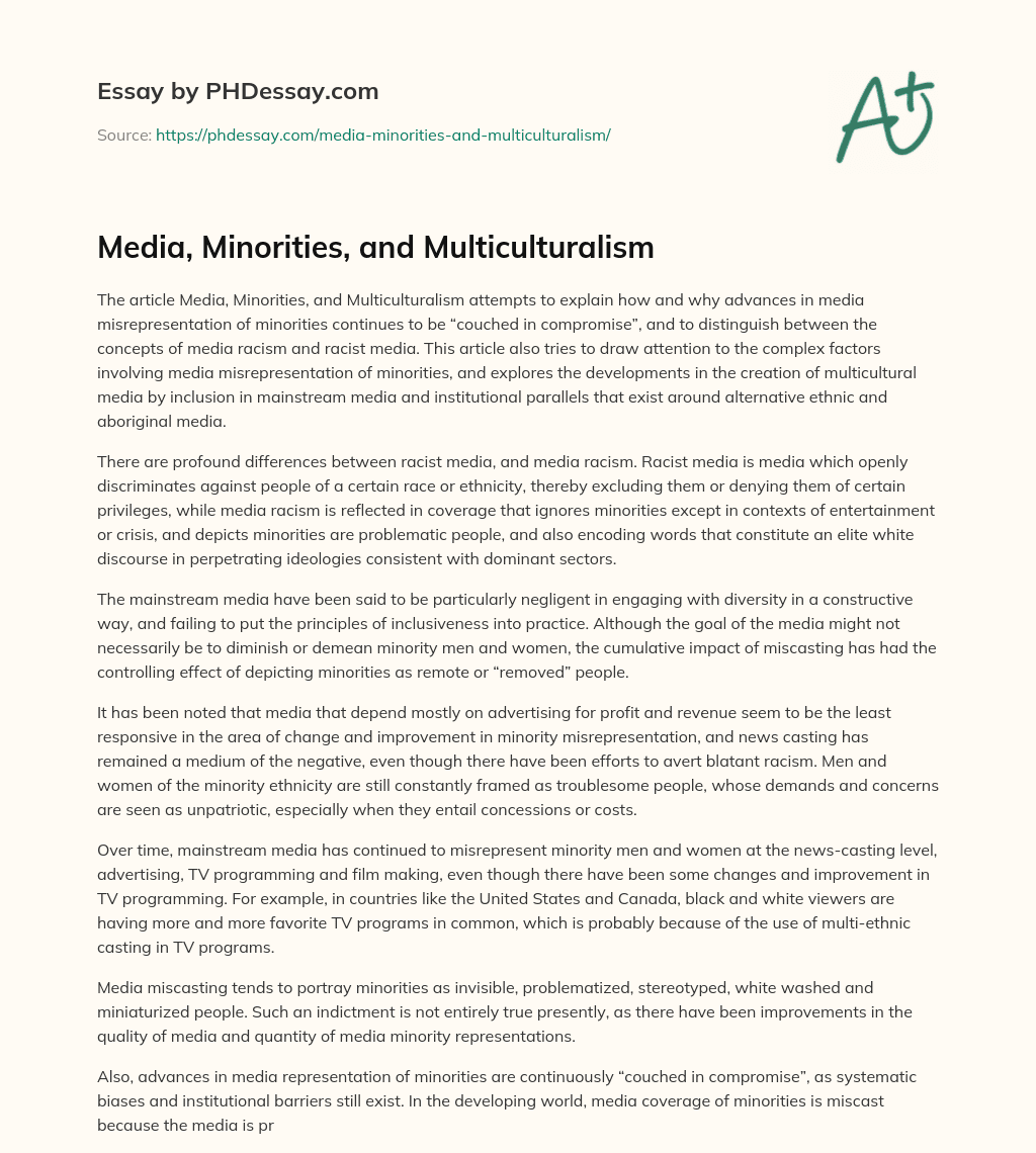 Media, Minorities, and Multiculturalism essay