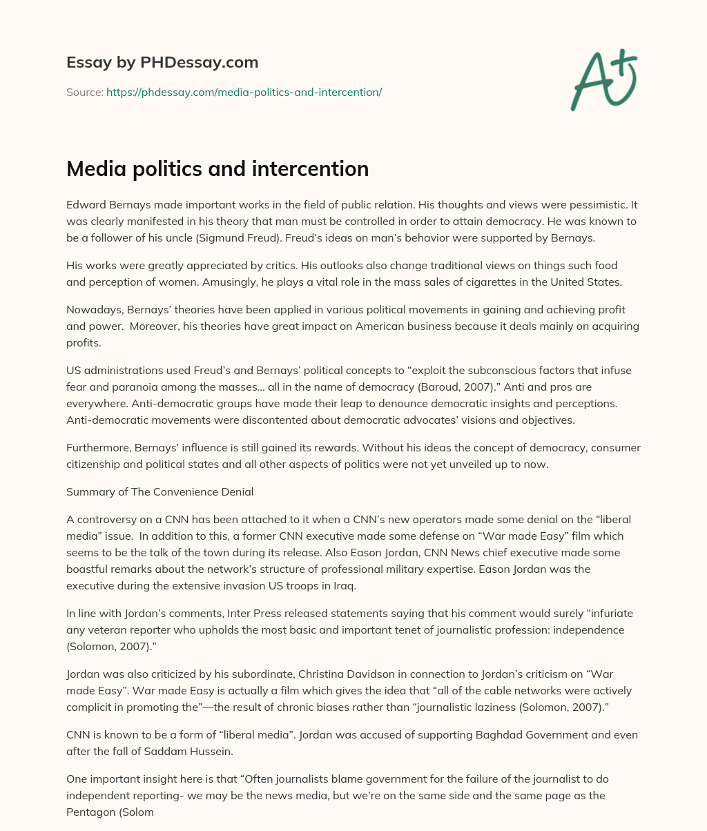 Media politics and intercention essay