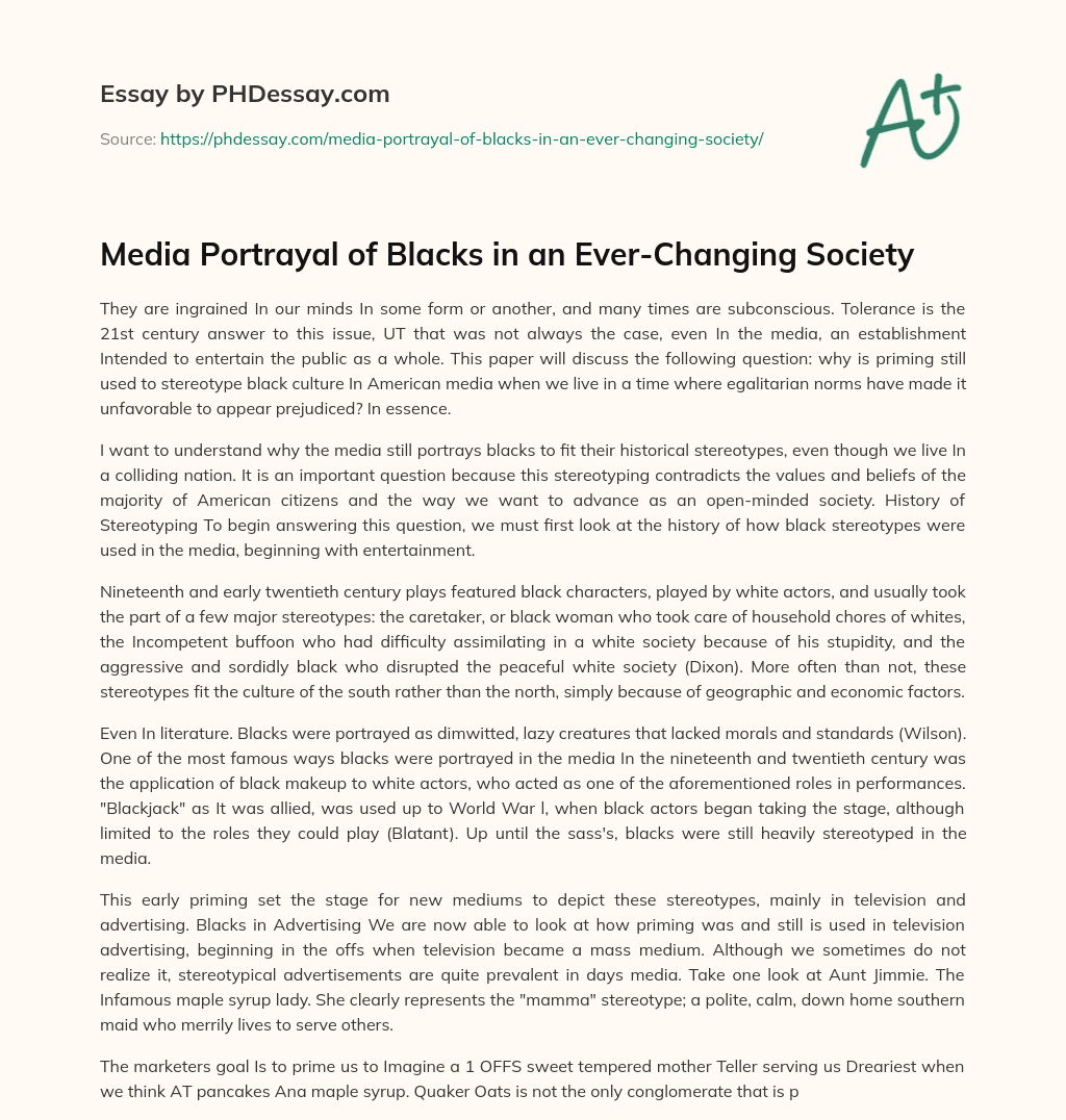 Media Portrayal of Blacks in an Ever-Changing Society essay