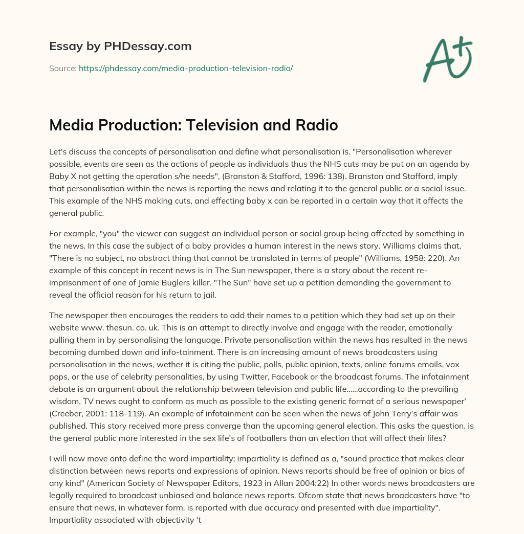 Media Production: Television and Radio essay