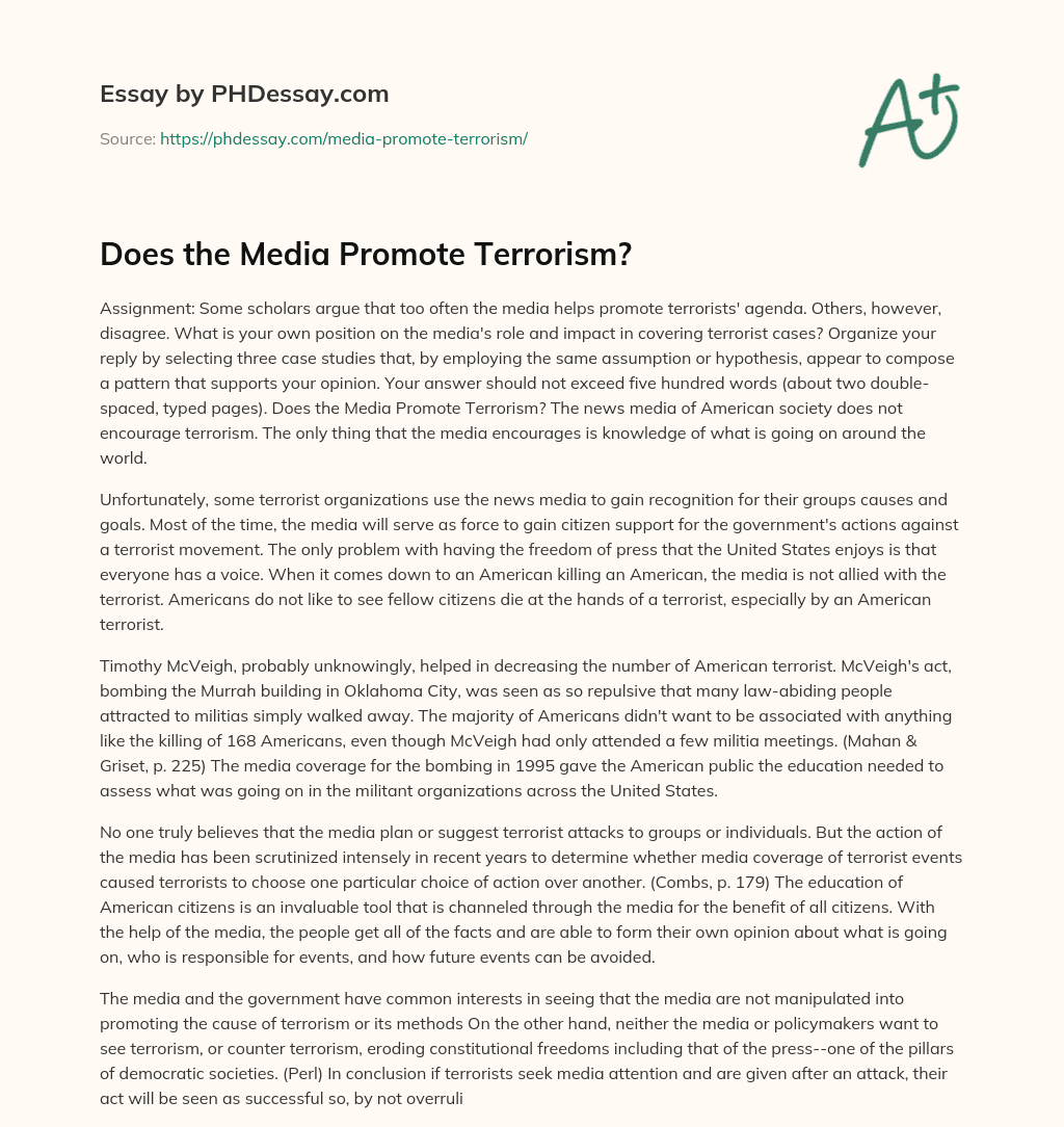 Does the Media Promote Terrorism? essay