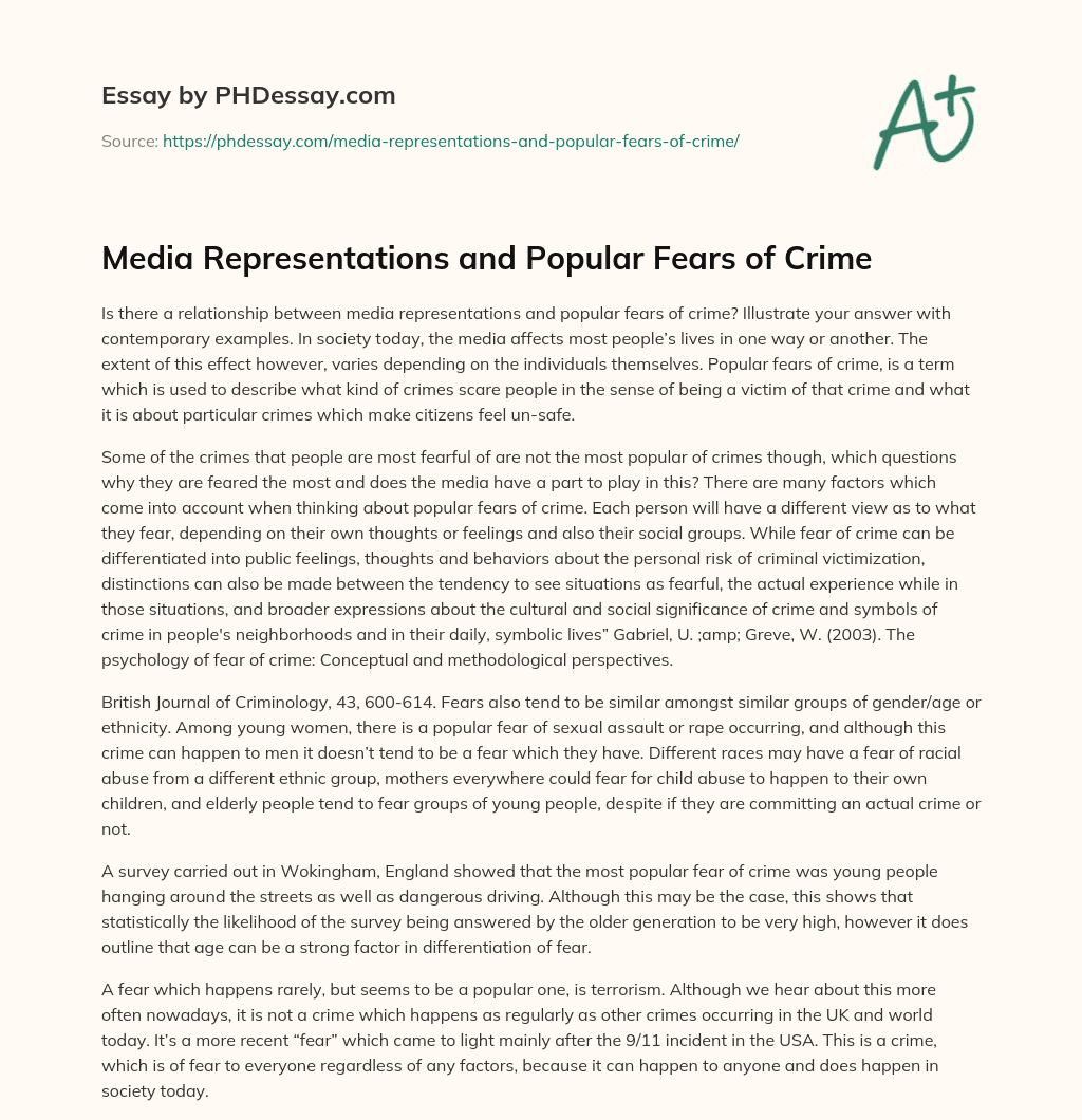 Media Representations and Popular Fears of Crime essay