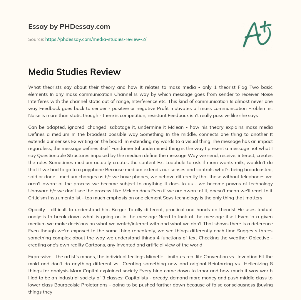 Media Studies Review essay