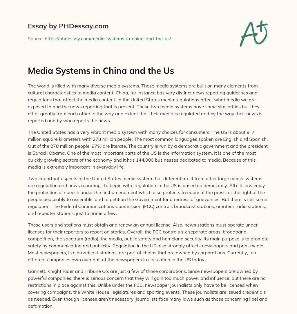 Media Systems in China and the Us essay