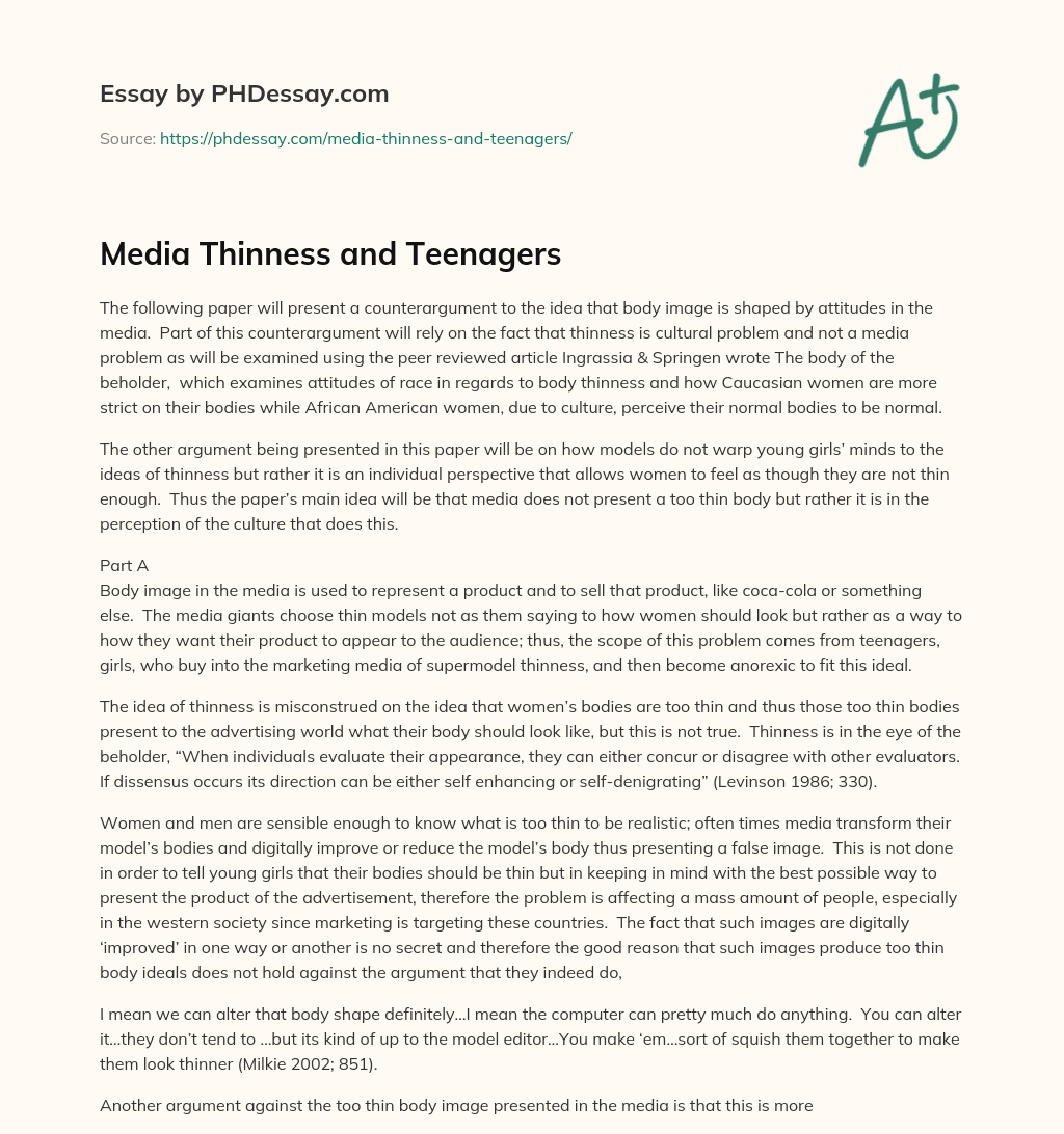 Media Thinness and Teenagers essay