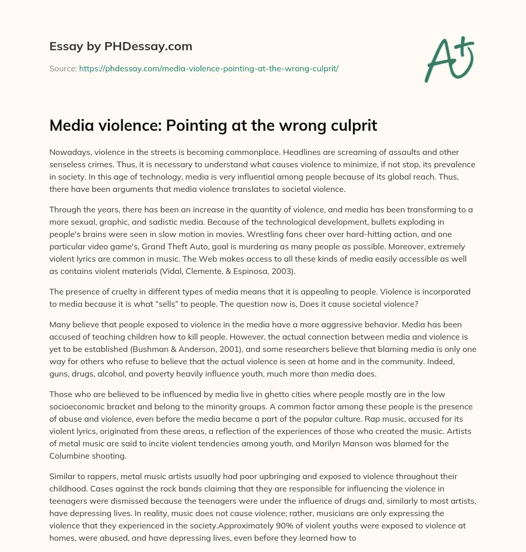Media violence: Pointing at the wrong culprit essay