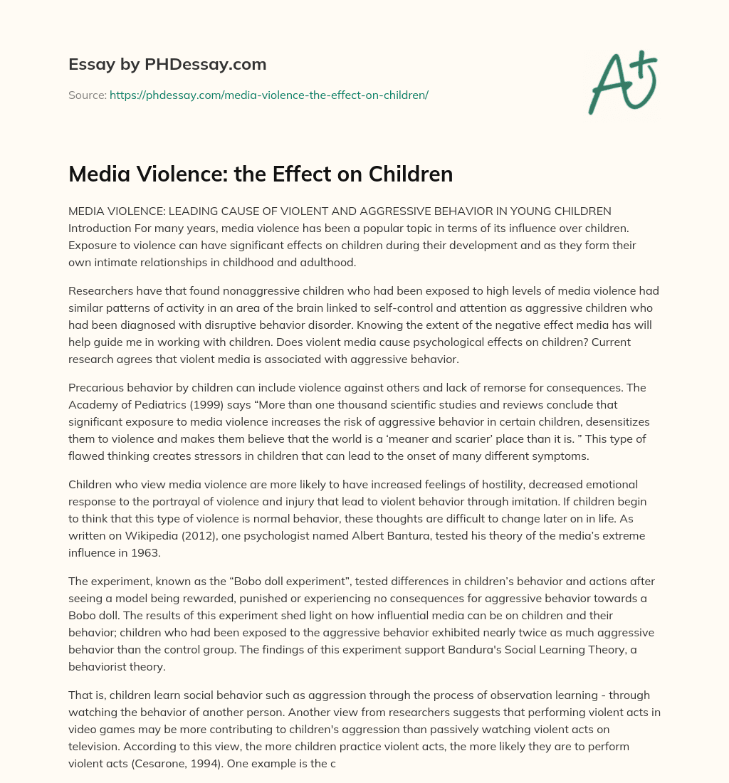 Media Violence: the Effect on Children essay