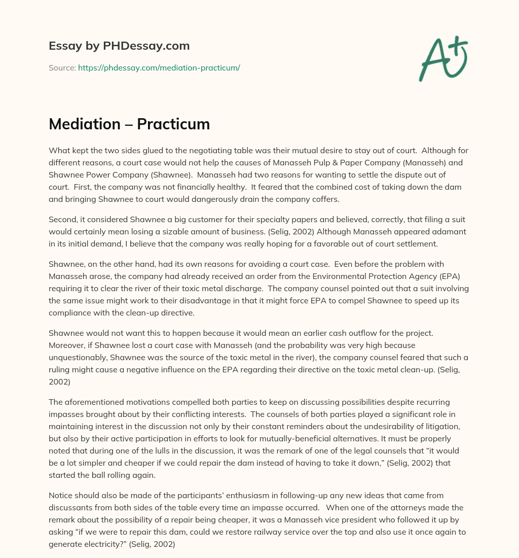 Mediation – Practicum essay
