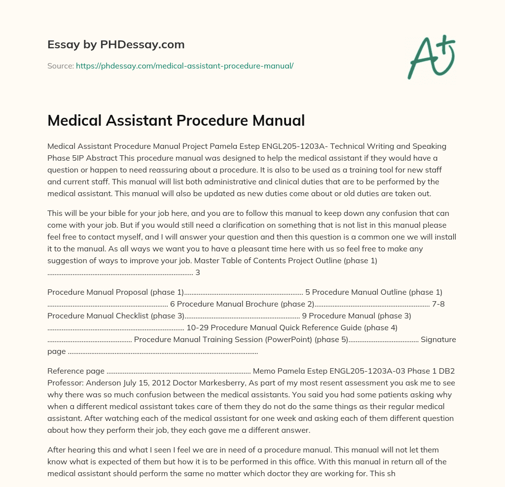 Medical Assistant Procedure Manual