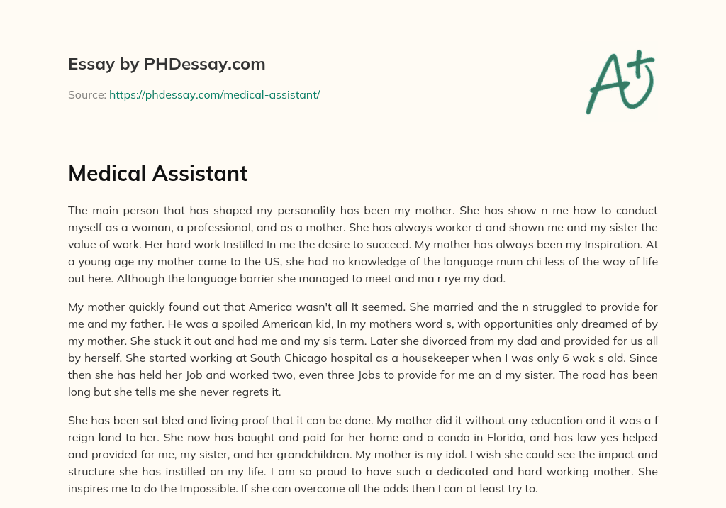 Medical Assistant (300 Words) - PHDessay.com