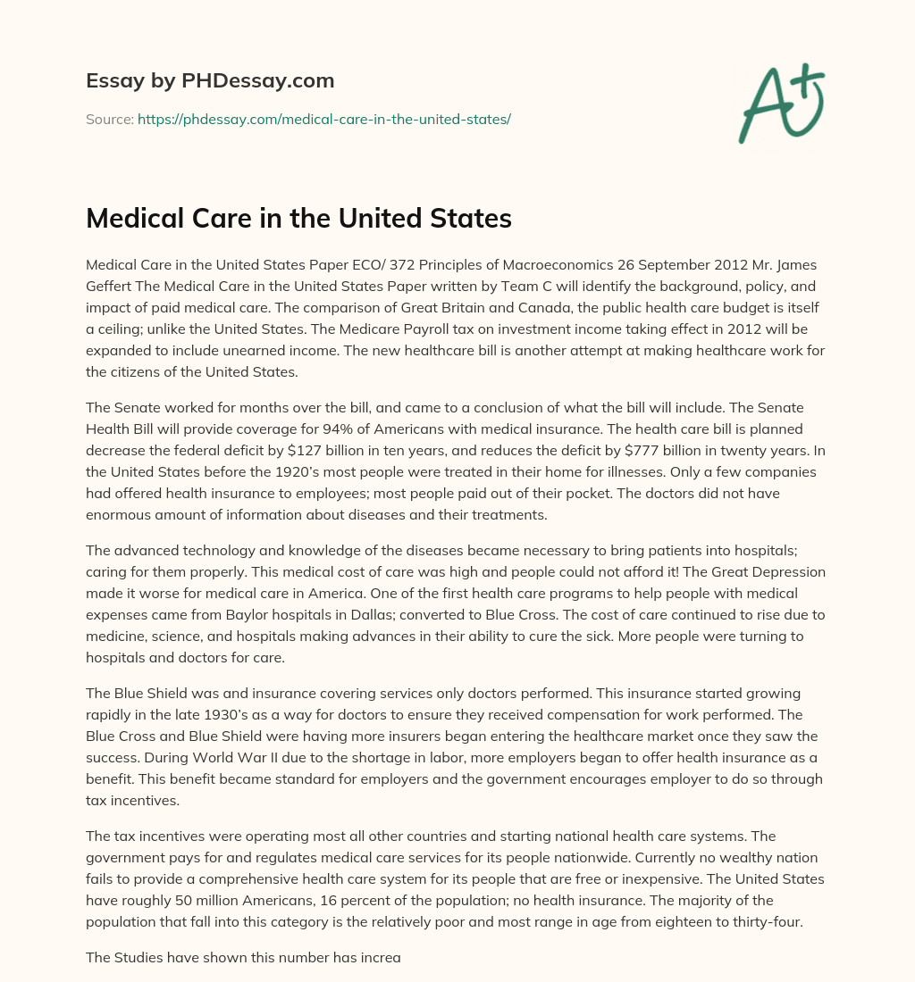 Medical Care in the United States essay