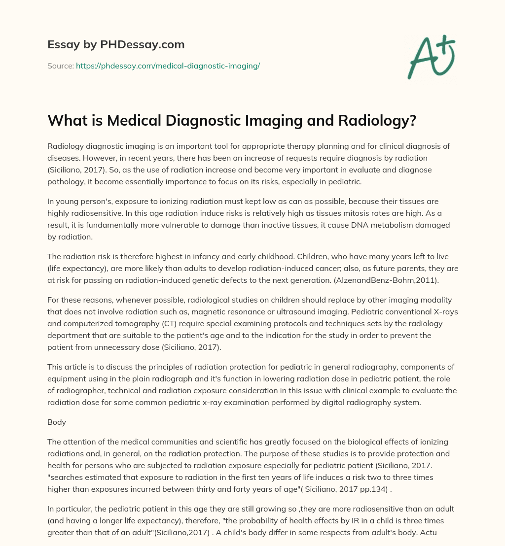 What is Medical Diagnostic Imaging and Radiology? essay
